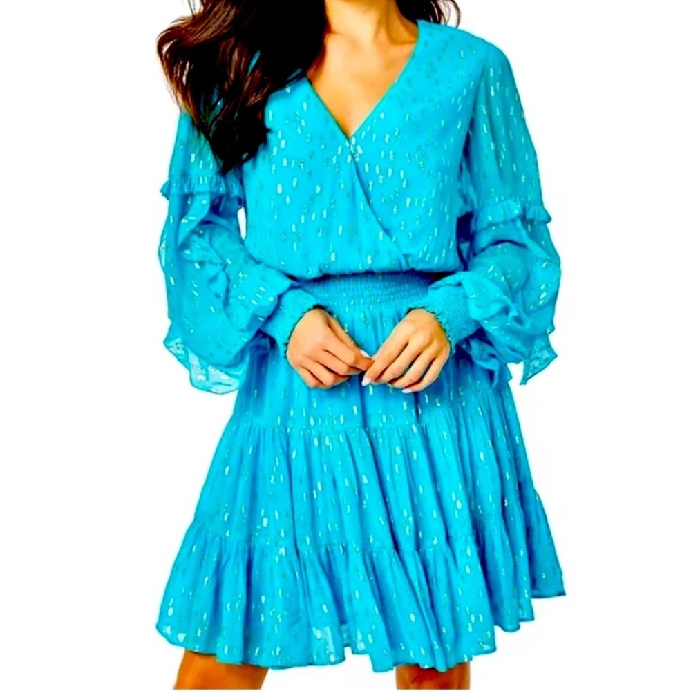 Lilly Pulitzer Blue Wrap Sundress with Bishop Sleeves